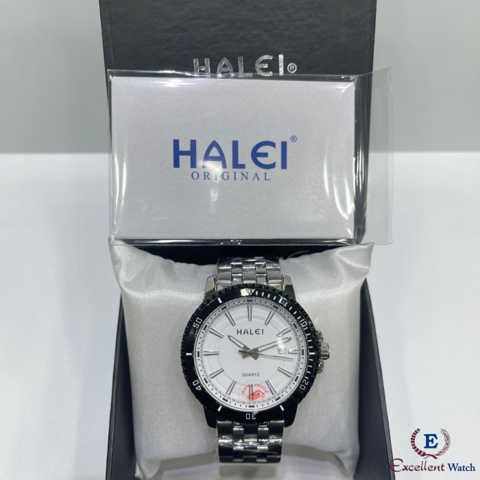 ✅New Ori Excellent Watch Jam Tangan Pria Halei 8034M Silver White Berkualitas