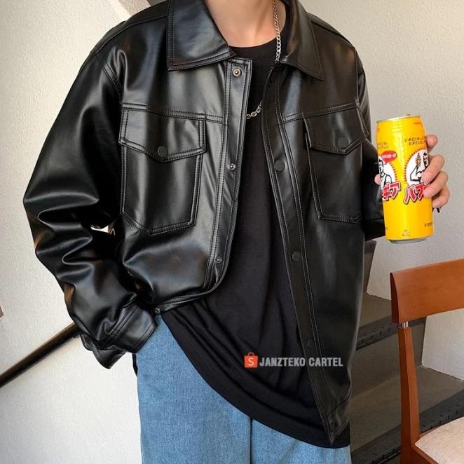 Jnk X Mario - Jaket Oversize Pria Kulit Sintetis Viena Big Size Kerah