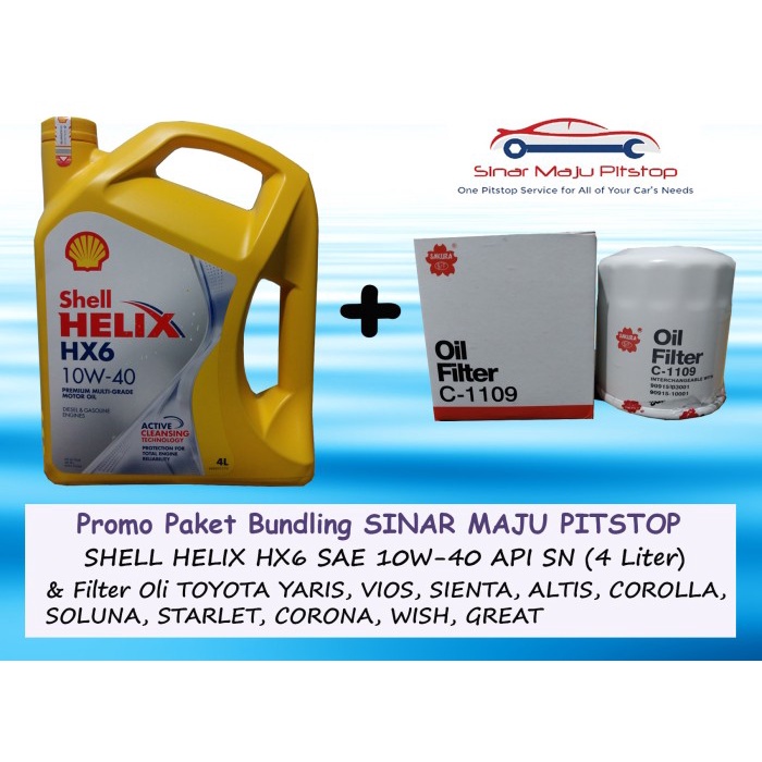 ✨Baru Paket Oli Shell Helix Hx6 Sn 10W-40  Filter Mobil Toyota Yaris  Vios Berkualitas