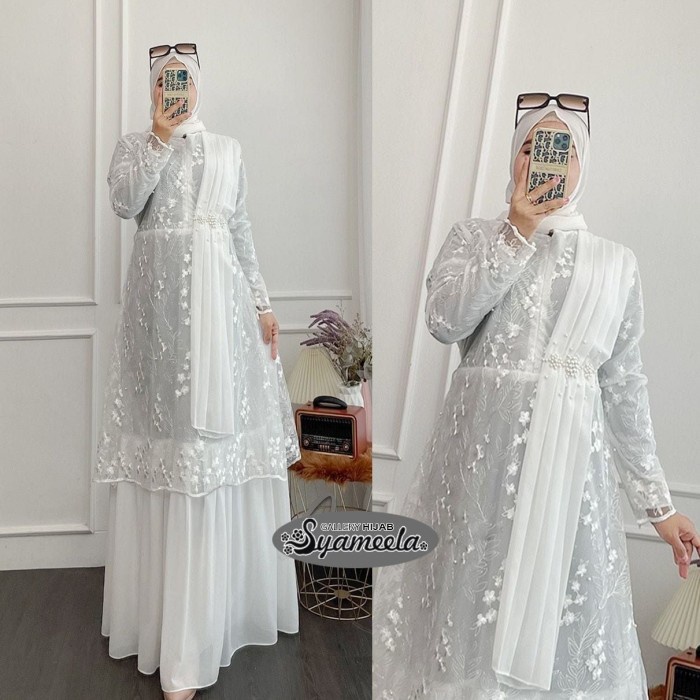 [COD] Gamis Putih Gamis Brokat Putih Baju Kurung Kebaya Putih Brukat Tile Diskon
