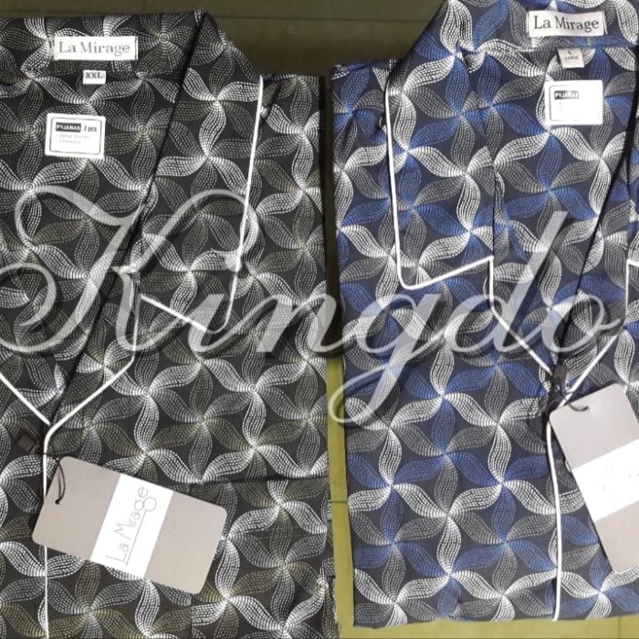 [COD] Piyama Katun Pria La Mirage Lengan Pendek Biru Hitam Terbatas