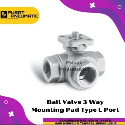 ✅Baru 1/2 Stop Kran Ball Valve 3 Way Mounting Pad Actuator Type L Port 1/2 Terbatas