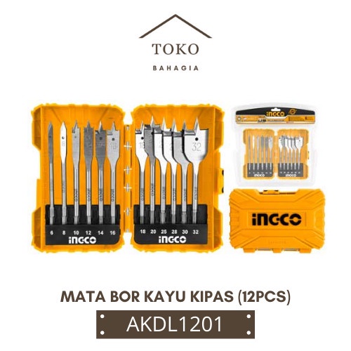 ✅COD Mata Bor Kayu Kipas 12Pcs Flat Wood Drill Bits 6-32Mm Ingco Akdl1201 Terbatas