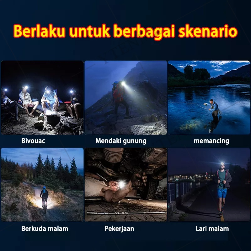 Cod Senter Kepala 100 Watt Led Headlamp Terang Outdoor Anti Air Waterproof Zoom Senter Terang