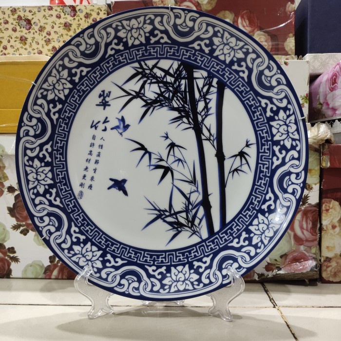 ✅Original Piring Hias Cina Biru Motif Bambu Terbaru