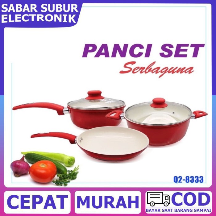 ✅Ready Q2-8333 Panci Set Bahan Keramik 5 Pcs/Panci Set Serbaguna - Merah Berkualitas