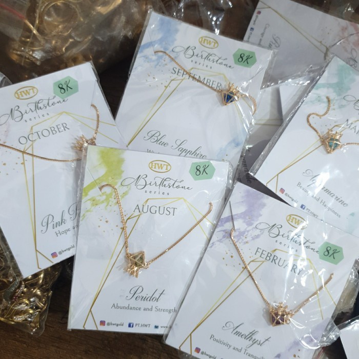 ✨Sale Gelang Serut Birthstone Rantai Italy Hwt Emas Asli 375 8K Batu Warna Berkualitas