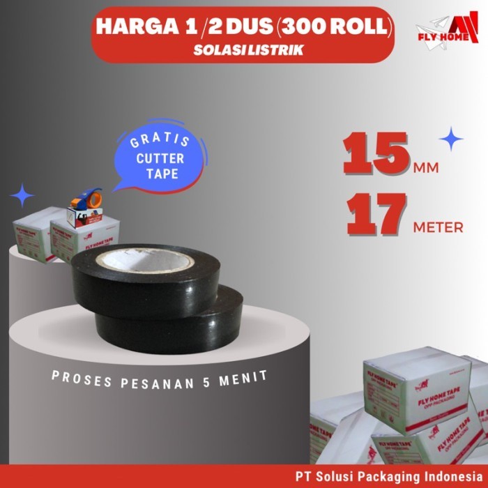 

✨Sale Flyhome Solasi Listrik 1/2 Dus 300 Roll 15Mm X 17Meter Ukuran Full Berkualitas