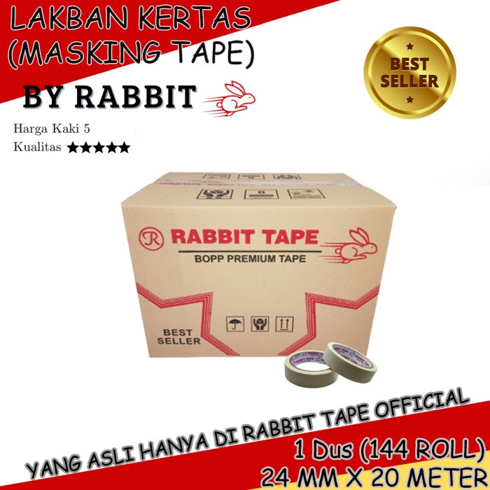 

✨Sale Masking Tape 24Mm [Dus] / Lakban Kertas Rabbit Tape 1 Inch X 20 Meter Terbaru