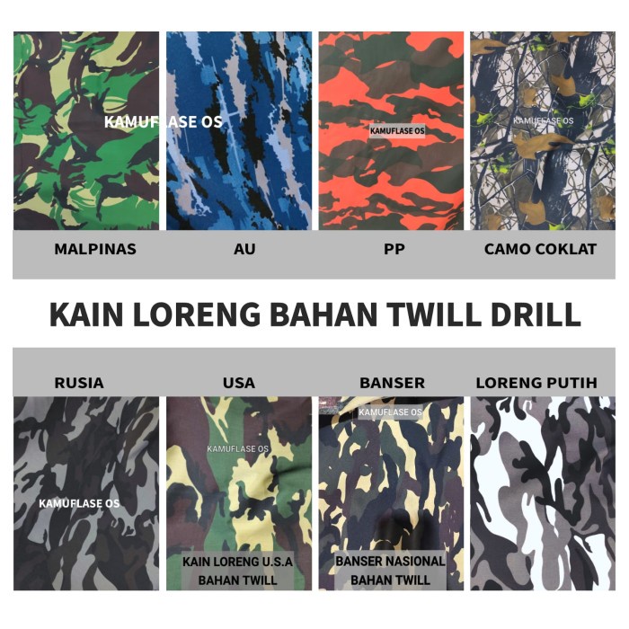 Terbaru Bahan Kain Loreng Army Kain Drill Twill Kain Banser Tni Ad Au Pp Dll Promo Terlaris