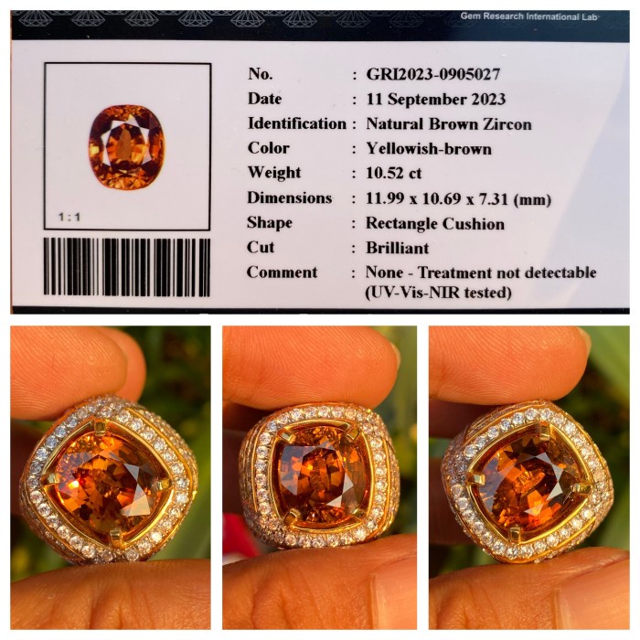 ✨Termurah Natural 10.52Ct Yellowish Brown Zircon Memo Gri Limited