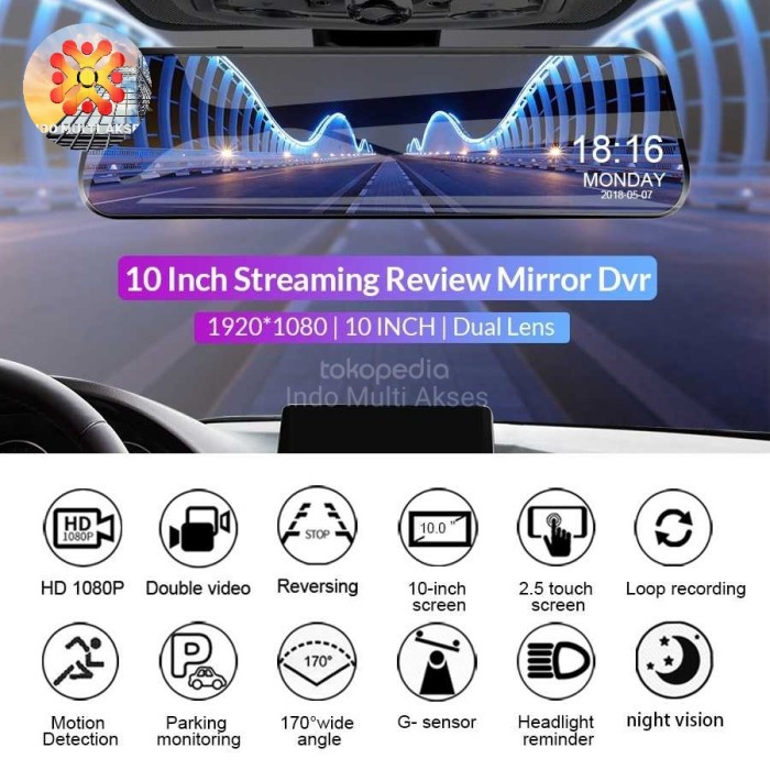 ✅New Ori Kaca Spion Kamera Mobil 10Inch Touchscreen Dashcam Rear View Dvr 1080P Limited