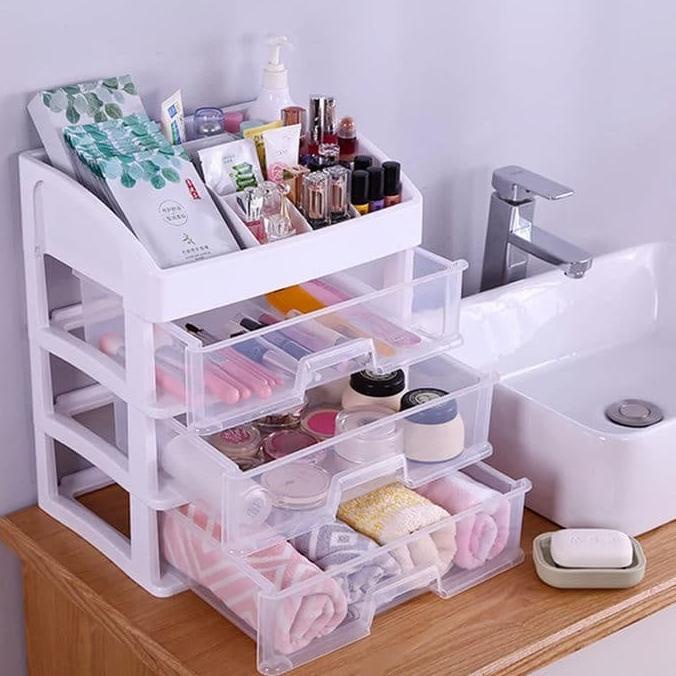 Rak Midi Laci Kosmetik 3 Susun Kotak Makeup Kotak Obat Lemari Mini