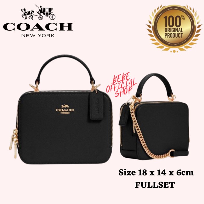 ✨New [Original] Coach Box Crossbody Black In Crossgrain Leather / Tas Coach Terbatas