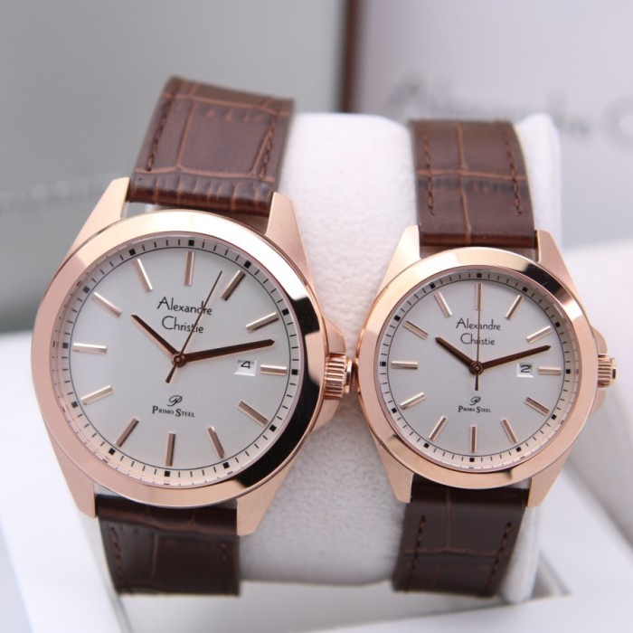 ✨Termurah Jam Tangan Couple Original Alexandre Christie Ac-1015  Brown Rose  Berkualitas