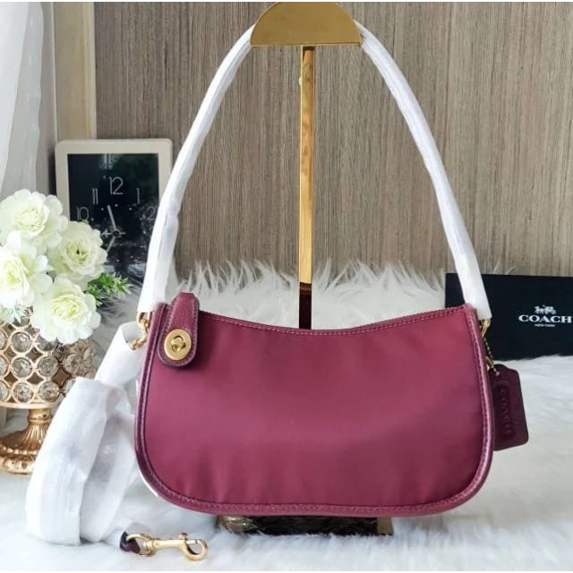 ✨New Tas Coach Butik C0835 Swinger Nylon Wine Inc Db Ori Diskon