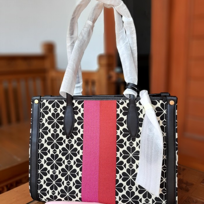 ✨New Kate Spade Jacquard Stripe Market Medium Tote Bag Cream Multi Terbaru