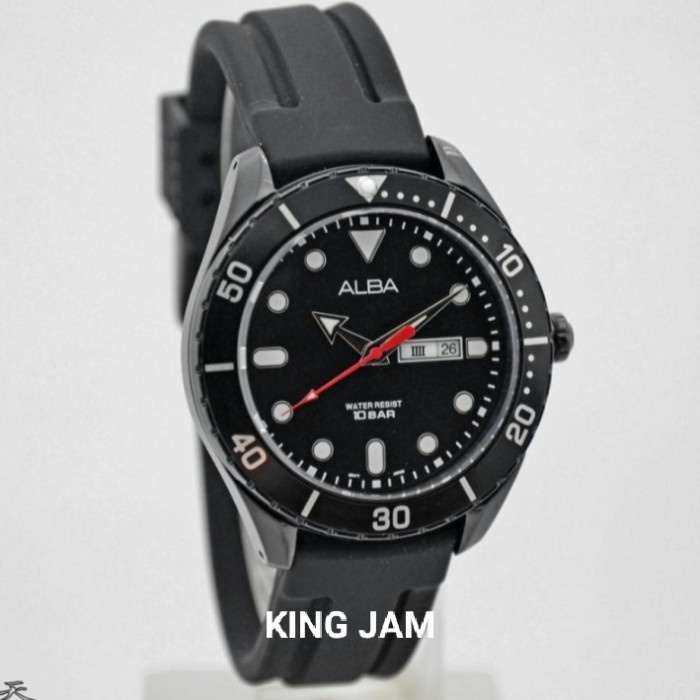 ✨Sale Jam Tangan Pria Alba Aj6119X1 Original Black Rubber Berkualitas