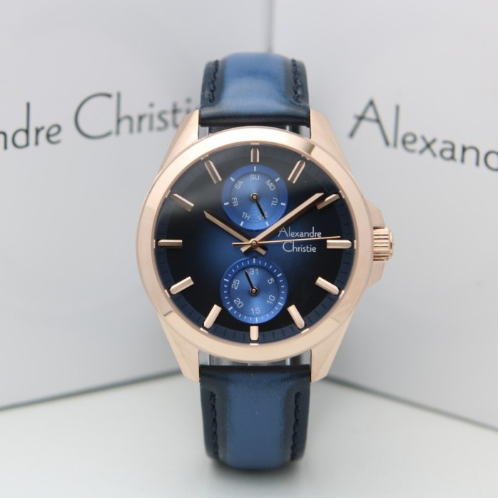 ✨Ready Alexandre Christie Ac 6573 Ac6573 Pria Rosegold Blue Leather Original Diskon