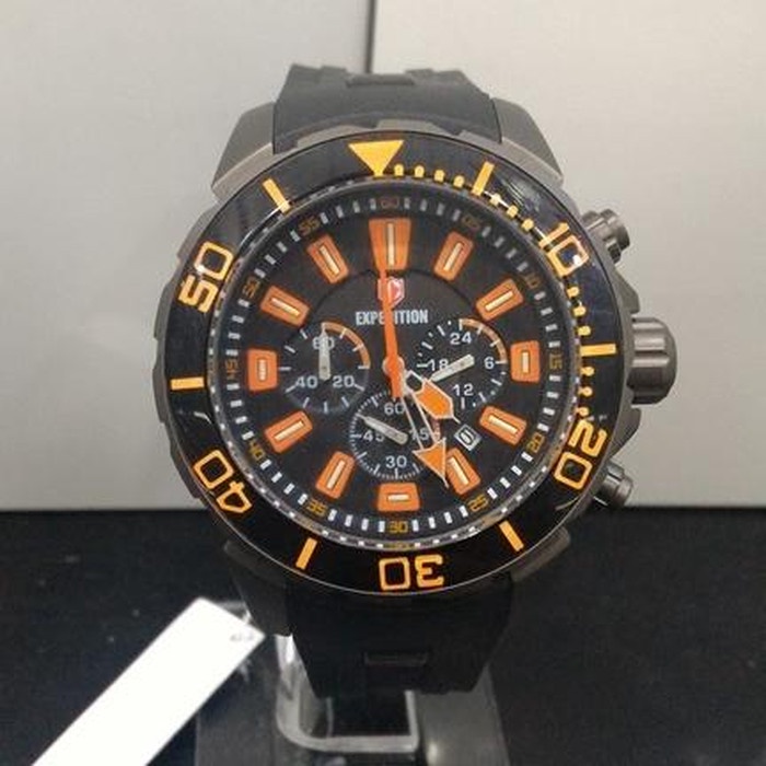 ✨Sale Jam Tangan Expedition E 6378 Pria Grey Black Rubber Black Original Diskon