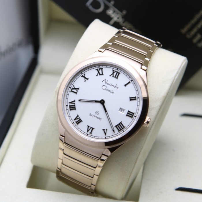 ✨Ready Jam Pria Alexandre Christie 8538 Mdbcgsl Sapphire Soft Gold Original Diskon