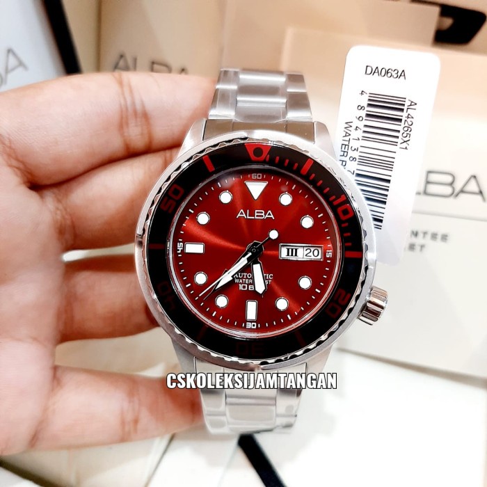 ✨Ready Jam Tangan Pria Alba Automatic Al4265X1 Al4265 Red Dial Original Terbatas