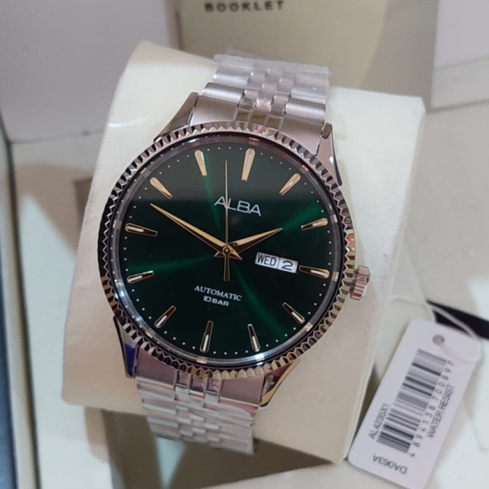 ✨Ready Alba Al4235X1 Al4235 Silver Green Automatic Jam Tangan Pria Original Terbaru