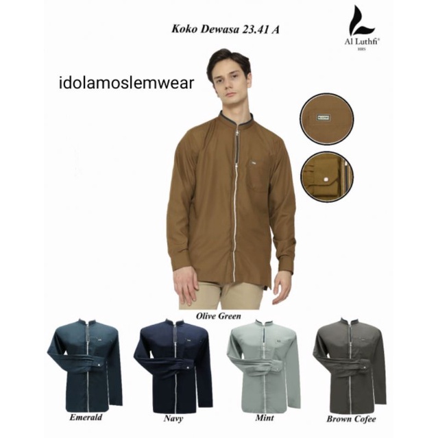 Baju Koko Pria KEMKO Lengan Panjang Motif Al-Luthfi Premium Original Bahan Katun Premium / Baju Keme