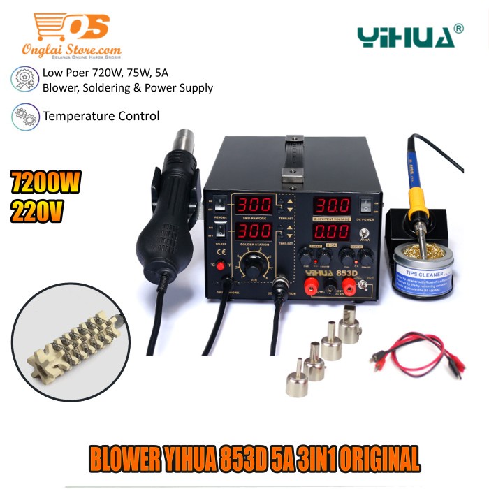 [Original] Blower Yihua 853D 5A 3In1 Original 2 In 1 Solder Station - Solder Uap Diskon