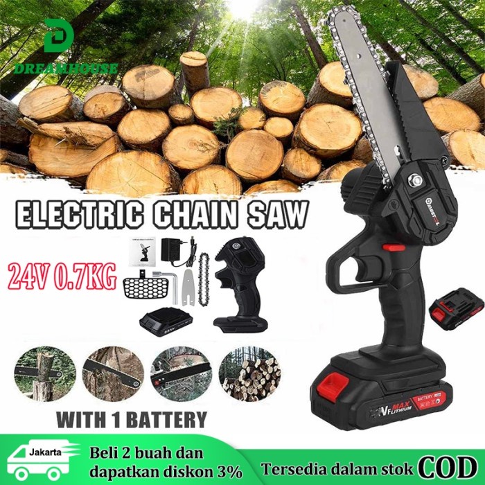 

Terbaru Gergaji Listrik Rantai Elektrik Mini 24 Volt Portable Genggam Lithium Promo Terlaris