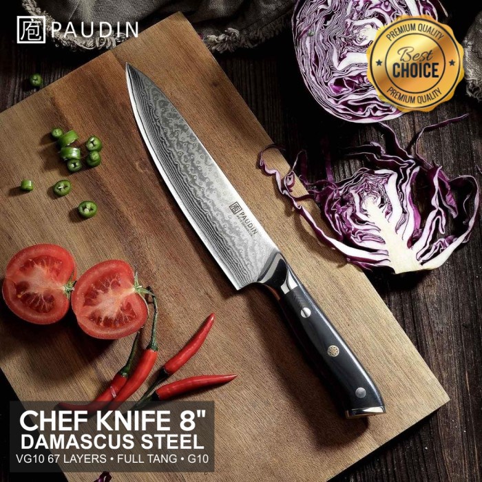 Pisau Dapur Paudin C1 Premium Kitchen Chef Knife 8" Damascus Steel