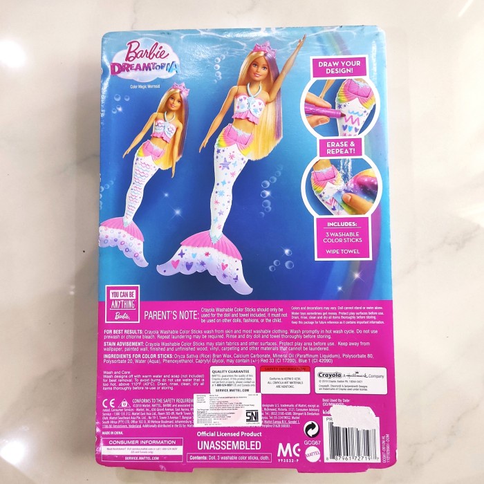 Barbie Mermaid Doll With Crayola Magic Color Original Mattel - Boneka