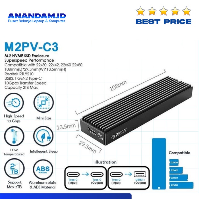 ORICO M.2 NVMe SSD Enclosure - M2PV-C3