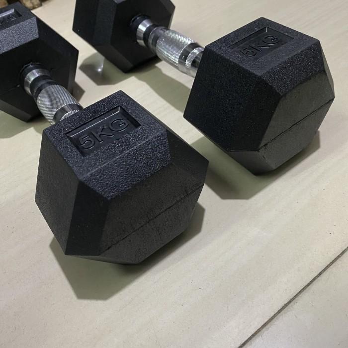 DUMBELL DUMBLE BARBEL ROX RUBBER HEXAGONAL 5 KG