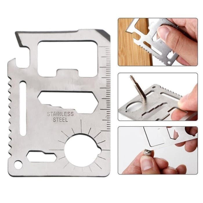 Survival Kit Kartu 11 FUNGSI Serbaguna Stainless Steel Tool Card