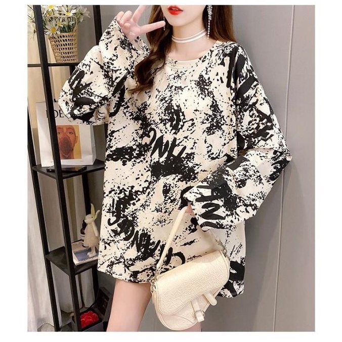 HL257 Kaos Santai Tangan Panjang Big Size import Wanita tyedye Korea PROMO