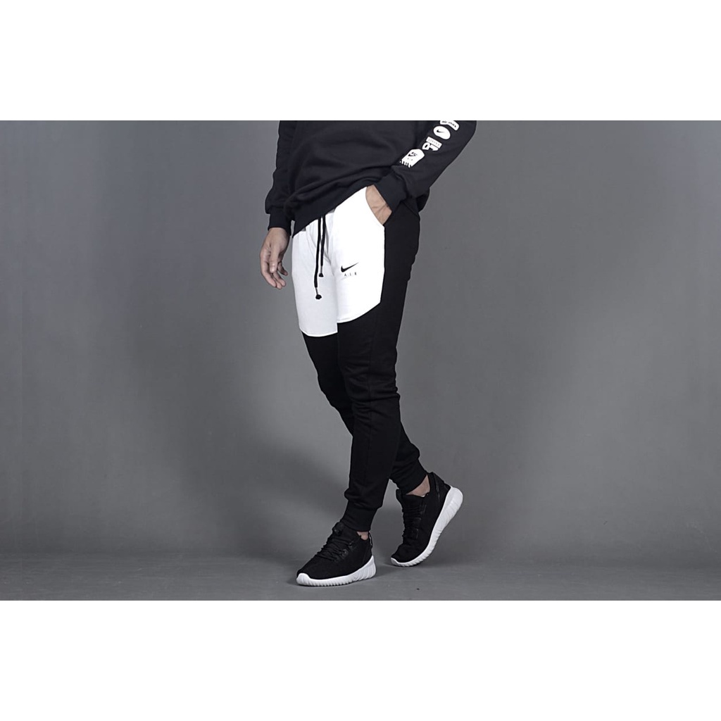 [EXCLUSIVE] BEST QUALITY CELANA JOGER PRIA -NIKE AIR HYBRID JOGGER PANTS (black x white) - grade ori