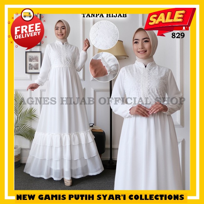 Lafreya Cleome Gamis Calla Lace Chantillly Import Premium Agnes Hijab - Ghina Dress Gamis Putih Wani
