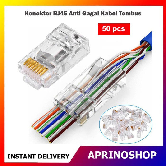 Baru Konektor Rj45 Isi 50Pcs Anti Gagal Kabel Tembus Rj45 Kabel Utp Lan