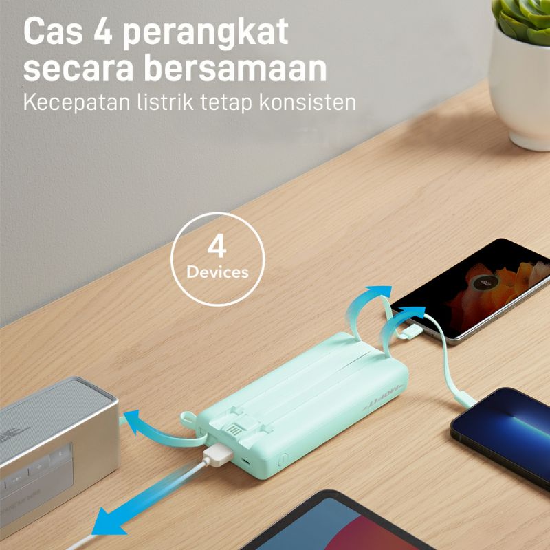( Hanya Di ) Powerbank Mofit M26 20000Mah Build In Cable + Fast Charge 2.4A Real Capacity