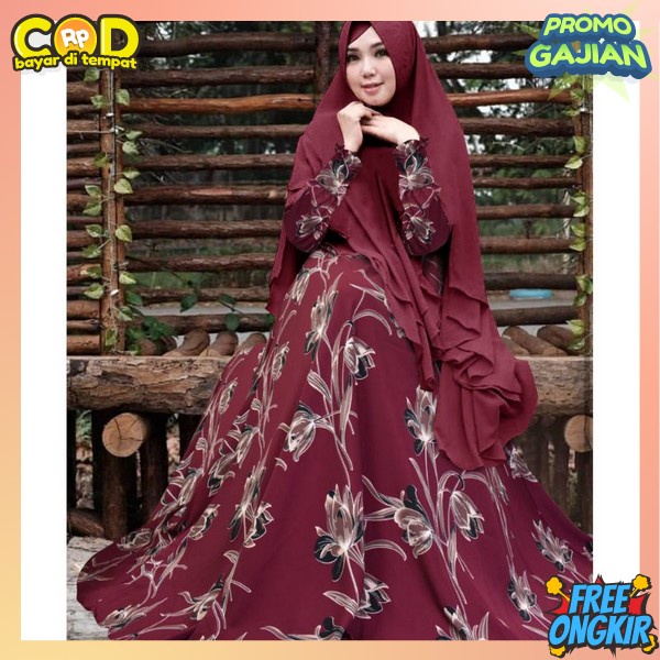 Stelan Gamiz Bahan Halus Berkualitas Fashion Muslimah Hari Raya Gamia Plus Kerudung Gamis Ghamis Set