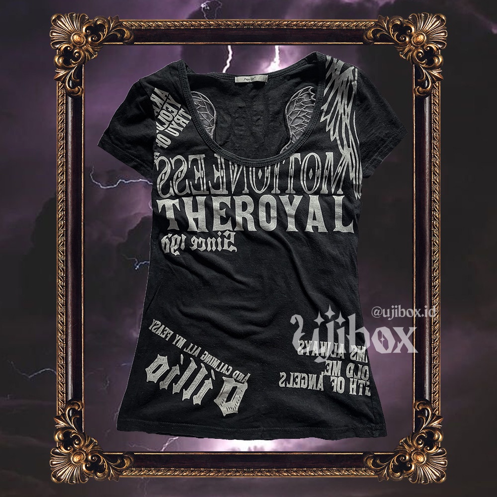 Seraphim Black Glassy Wings Tee Grunge Punk Y2K Alt Vintage Ujibox