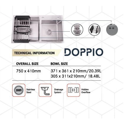 Royal Kitchen Sink 2Bowl Contempo Doppio Wastafel Cuci Piring 2 Lubang