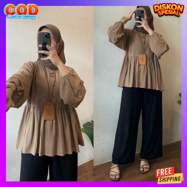 Pakaian Wanita Kasual Baju Fashion Dewasa Tunk Model Terbaru Hem Basic Casual Tunic Cewe Elegan Tuni