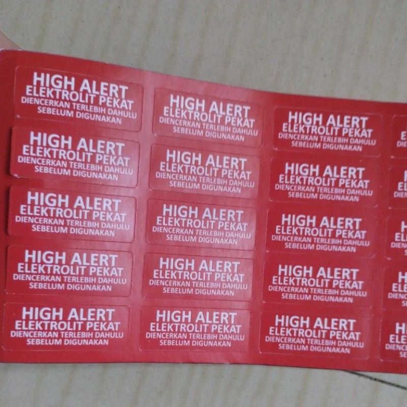 stiker label high alert elektrolit pekat