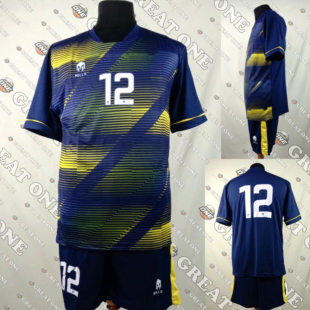 Setelan Baju Kaos Sepak Bola Tim Premium Dewasa Kuning Biru
