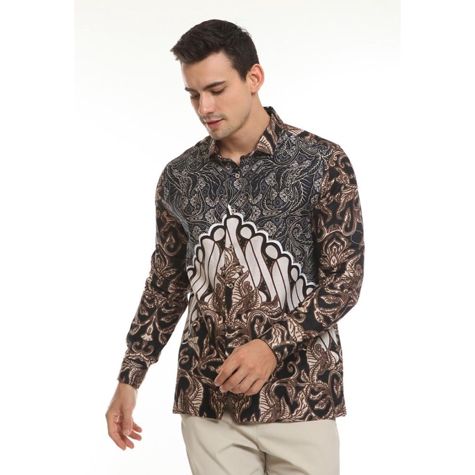 New Moc Kemeja Batik Lengan Panjang Modern Fit Tunggadewa-Brown Terbaik