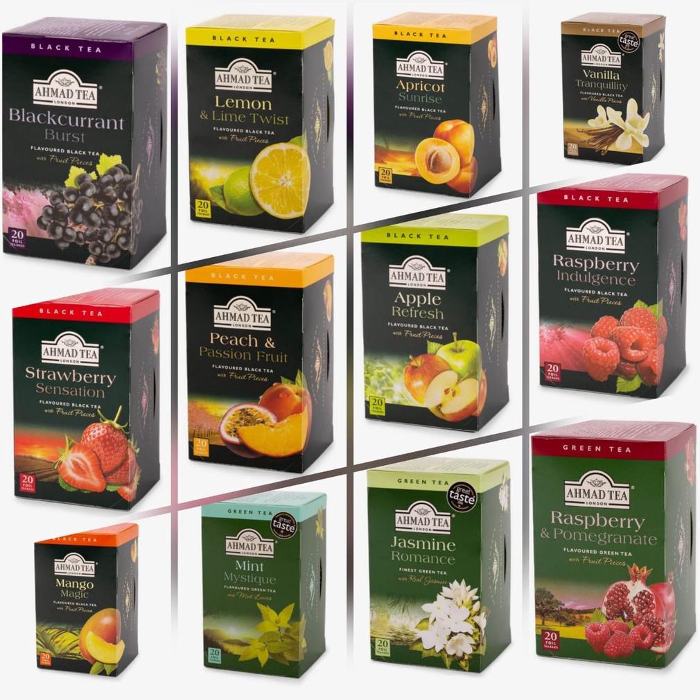 

Terjangkau - AHMAD TEA LENGKAP 29 VARIAN - Per-box 20 Foil - Apple Re Apricot Sunrise Blackcurrant Burst Camomile & Lemongras Earl Grey English Breakfast Evening Tea Green Tea Pure Jasmine Romance Lemon & Ginger Lemon & Lime Mango Mint Citrus Mix Berry