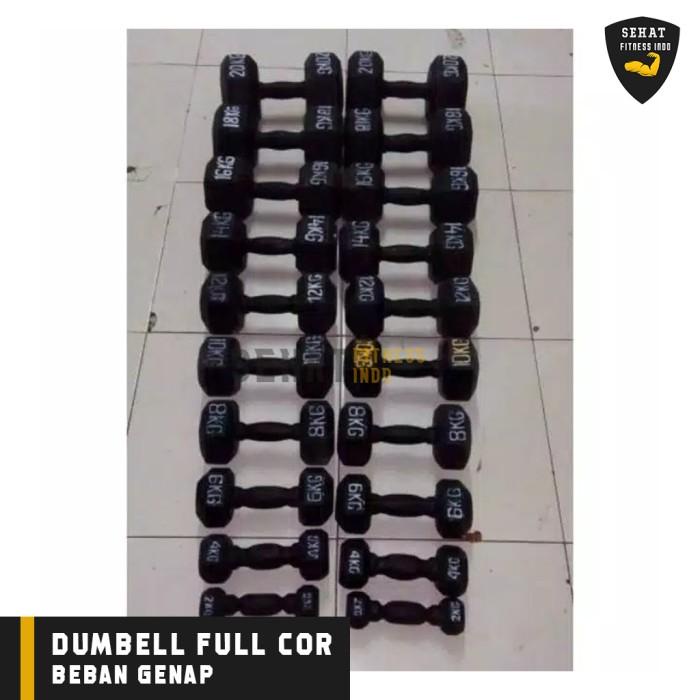 DUMBELL FULL COR BEBAN GENAP UKURAN 2-20KG DUMBELL BESI COR ALAT GYM