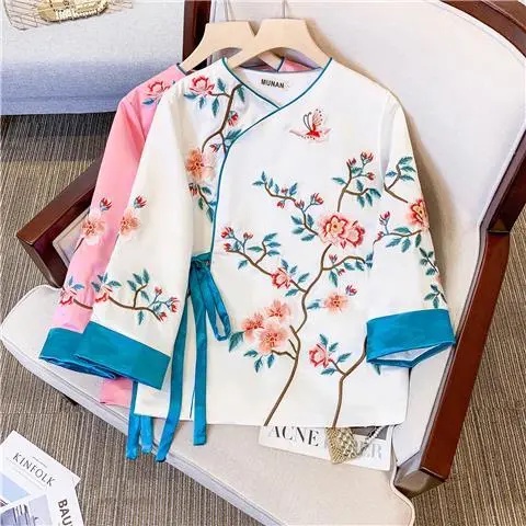 Women Chinese Traditional Style Tops Cotton Linen Loose Blouses Cheongsam Female Vintage Buck